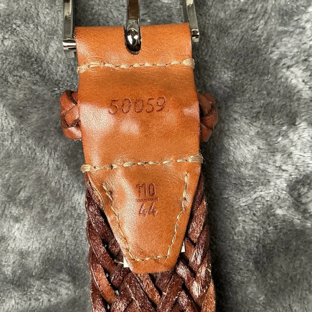Vintage Men's Full Grain Cowhide Braided Leather Belt Brown Size 44 Adjustable